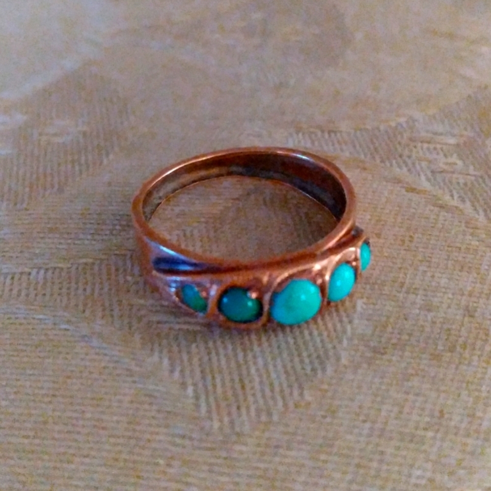 Genuine Antique Copper And Turquoise Ring